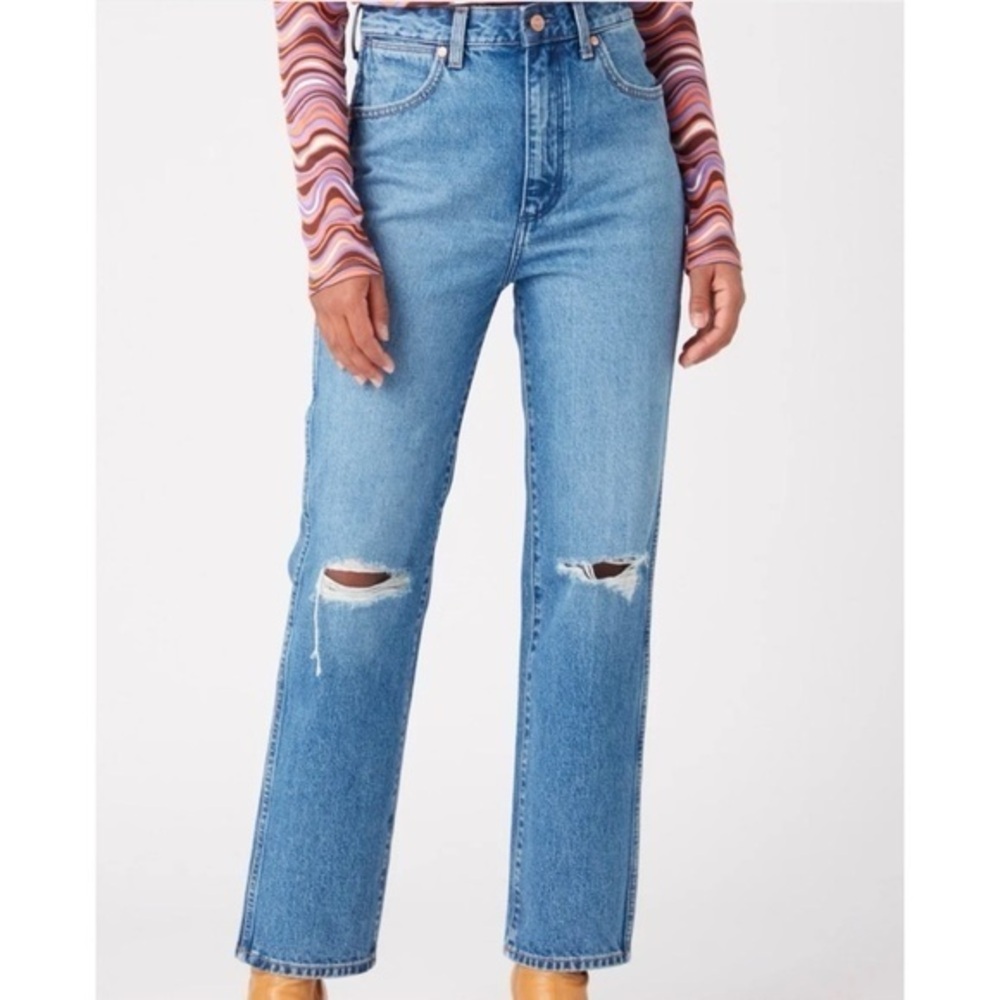 NEW Wrangler Blue Wild West 603 High-Rise Straight Leg Destroyed Jeans 31